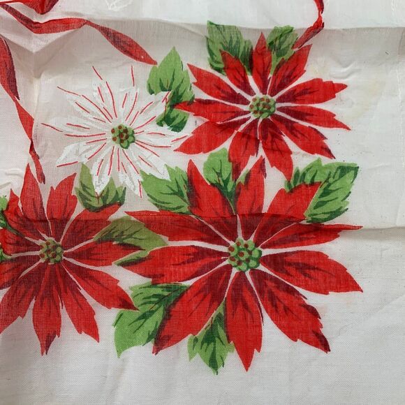 Christmas Wedding Bridesmaid Handkerchief Linen Poinsettia Holiday Vintage - Picture 3 of 5
